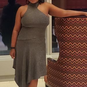 BCBG MaxAzria silver glitter dress stretchy gown